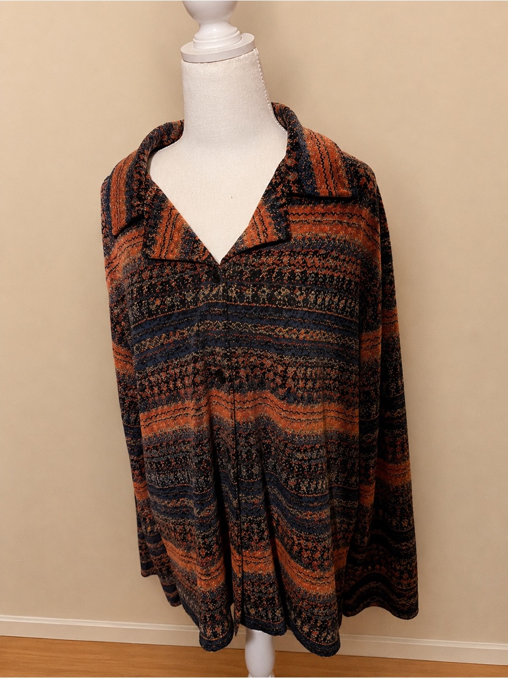 Coldwater Creek Women's 2X Textured Button Front Blouse Top Rust Black Bronze